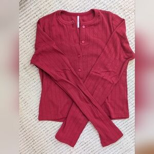 Set Active Red Pointelle Cardigan Size Small
